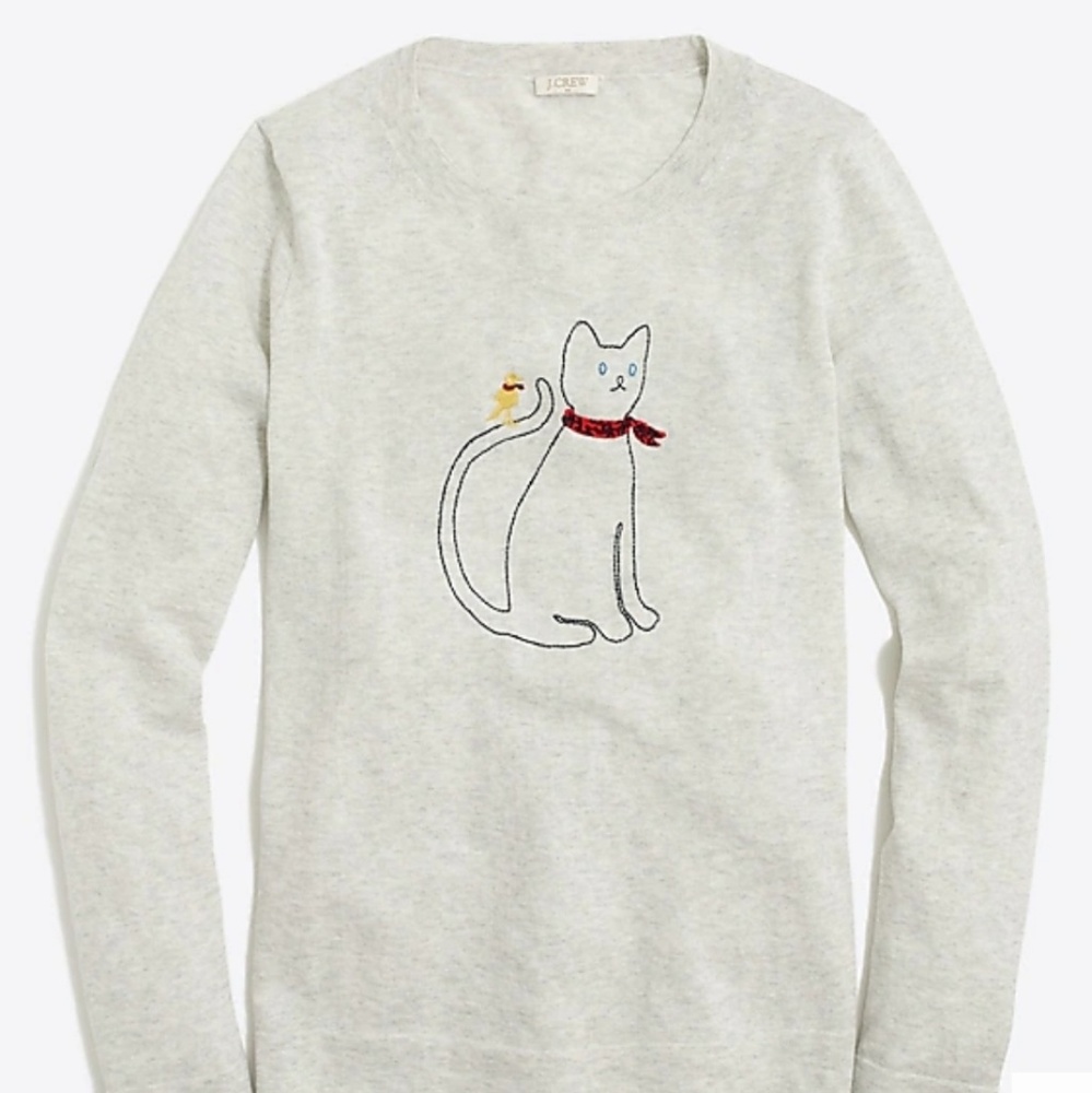 J Crew Embroidered Cat Sweater
